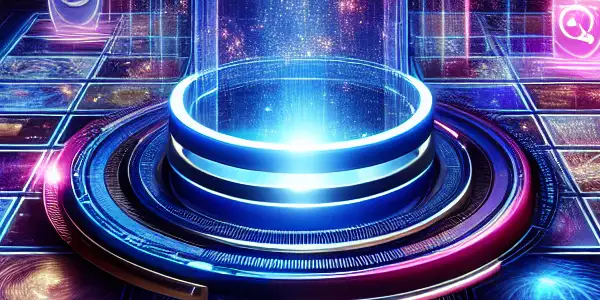 A high-tech interface showcasing a futuristic adult content navigation platform with vibrant neon colors and a focus on privacy.