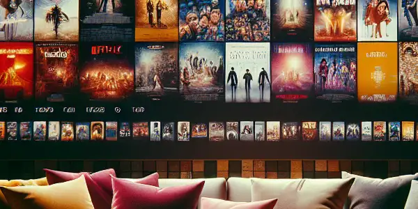 A cozy viewing space featuring a sleek digital interface for a vibrant Japanese adult film platform.